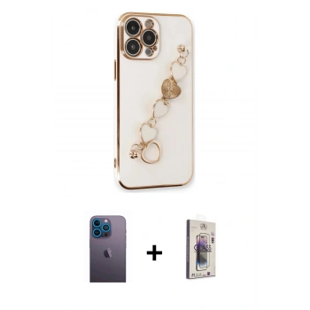 MARSİLYAN™- iPhone 13 Pro Max Kılıf Nova Işık Prime - Siyah Bilvis 3D Cam Ekran Koruyucu + Neon Fosforlu Kamera Lens - MI