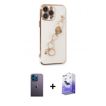 MARSİLYAN™- iPhone 13 Pro Max Kılıf Nova Işık Prime - Siyah Bilvis 5in1 5D Magic Hayalet Cam Ekran Koruyucu + Neon Fosforlu Kamera Lens - MI