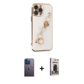 MARSİLYAN™- iPhone 13 Pro Max Kılıf Nova Işık Prime - Siyah Bilvis Hayalet Cam Ekran Koruyucu + Neon Fosforlu Kamera Lens - MI