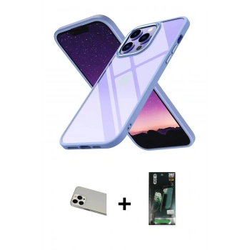 MARSİLYAN™- iPhone 13 Pro Max Kılıf Nova Işık Serisi - Şeffaf 360 Full Body Arka Koruyucu + Rainbow Kamera Lens Koruma Cam - BZ