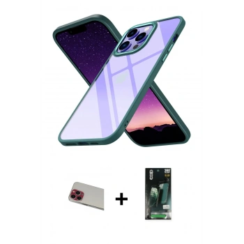 MARSİLYAN™- iPhone 13 Pro Max Kılıf Nova Işık Serisi - Şeffaf 360 Full Body Arka Koruyucu + Rainbow Kamera Lens Koruma Cam - KI