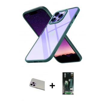 MARSİLYAN™- iPhone 13 Pro Max Kılıf Nova Işık Serisi - Şeffaf 360 Full Body Arka Koruyucu + Rainbow Kamera Lens Koruma Cam - MR