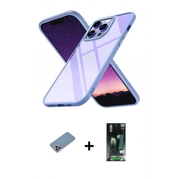 MARSİLYAN™- iPhone 13 Pro Max Kılıf Nova Işık Serisi - Şeffaf 360 Full Body Arka Koruyucu + Shine Kamera Lens Koruma Cam - PE