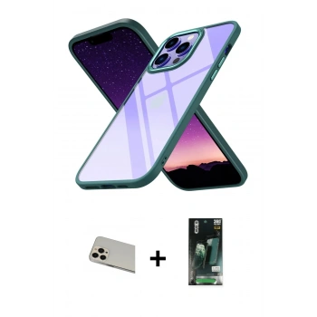 MARSİLYAN™- iPhone 13 Pro Max Kılıf Nova Işık Serisi - Şeffaf 360 Full Body Arka Koruyucu + Rainbow Kamera Lens Koruma Cam - REGD