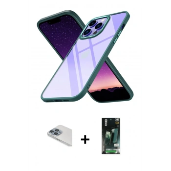 MARSİLYAN™- iPhone 13 Pro Max Kılıf Nova Işık Serisi - Şeffaf 360 Full Body Arka Koruyucu + Pers Alüminyum Kamera Lens - SABE