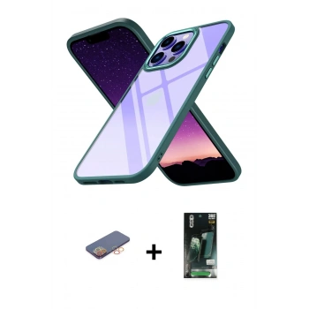 MARSİLYAN™- iPhone 13 Pro Max Kılıf Nova Işık Serisi - Şeffaf 360 Full Body Arka Koruyucu + Renkli Kamera Lens Koruma Cam - TU