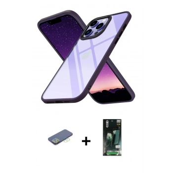 MARSİLYAN™- iPhone 13 Pro Max Kılıf Nova Işık Serisi - Şeffaf 360 Full Body Arka Koruyucu + Renkli Kamera Lens Koruma Cam - YL
