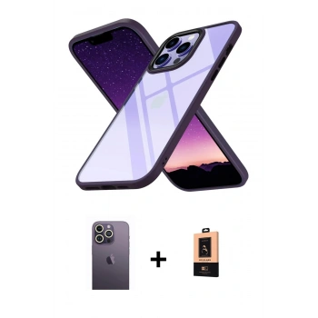 MARSİLYAN™- iPhone 13 Pro Max Kılıf Nova Işık Serisi - Şeffaf Maxco Cam Ekran Koruyucu + Neon Fosforlu Kamera Lens - BZ