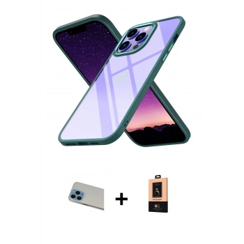 MARSİLYAN™- iPhone 13 Pro Max Kılıf Nova Işık Serisi - Şeffaf Maxco Cam Ekran Koruyucu + Rainbow Kamera Lens Koruma Cam - MI