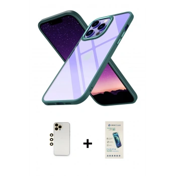 MARSİLYAN™- iPhone 13 Pro Max Kılıf Nova Işık Serisi - Şeffaf Pasifik Cam Ekran Koruyucu + Shine Kamera Lens - GD