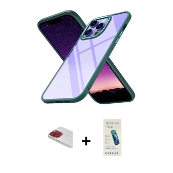 MARSİLYAN™- iPhone 13 Pro Max Kılıf Nova Işık Serisi - Şeffaf Pasifik Cam Ekran Koruyucu + Pers Alüminyum Kamera Lens - KI