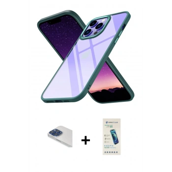 MARSİLYAN™- iPhone 13 Pro Max Kılıf Nova Işık Serisi - Şeffaf Pasifik Cam Ekran Koruyucu + Pers Alüminyum Kamera Lens - LT