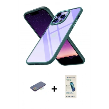 MARSİLYAN™- iPhone 13 Pro Max Kılıf Nova Işık Serisi - Şeffaf Pasifik Cam Ekran Koruyucu + Renkli Kamera Lens Koruma Cam - MI
