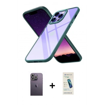 MARSİLYAN™- iPhone 13 Pro Max Kılıf Nova Işık Serisi - Şeffaf Pasifik Cam Ekran Koruyucu + Neon Fosforlu Kamera Lens - BZ