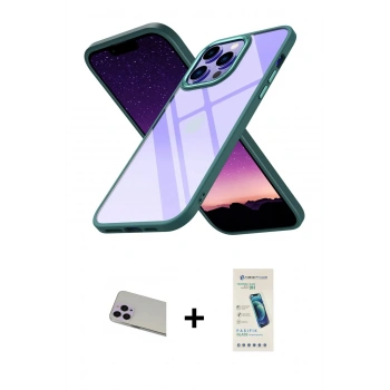 MARSİLYAN™- iPhone 13 Pro Max Kılıf Nova Işık Serisi - Şeffaf Pasifik Cam Ekran Koruyucu + Rainbow Kamera Lens Koruma Cam - MR