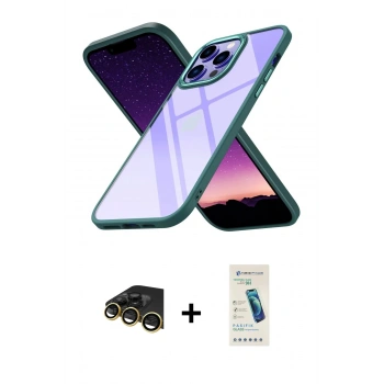 MARSİLYAN™- iPhone 13 Pro Max Kılıf Nova Işık Serisi - Şeffaf Pasifik Cam Ekran Koruyucu + Raze Metal Kamera Lens - GD