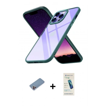MARSİLYAN™- iPhone 13 Pro Max Kılıf Nova Işık Serisi - Şeffaf Pasifik Cam Ekran Koruyucu + Shine Kamera Lens Koruma Cam - PE