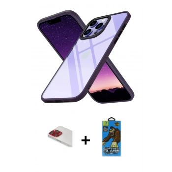 MARSİLYAN™- iPhone 13 Pro Max Kılıf Nova Işık Serisi - Siyah 18D Cam Ekran Koruyucu + Pers Alüminyum Kamera Lens - KI
