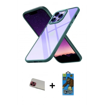 MARSİLYAN™- iPhone 13 Pro Max Kılıf Nova Işık Serisi - Siyah 18D Cam Ekran Koruyucu + Rainbow Kamera Lens Koruma Cam - KI