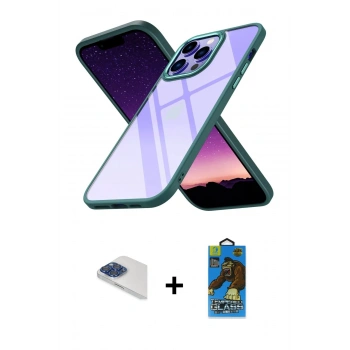 MARSİLYAN™- iPhone 13 Pro Max Kılıf Nova Işık Serisi - Siyah 18D Cam Ekran Koruyucu + Pers Alüminyum Kamera Lens - LT