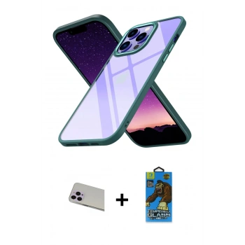 MARSİLYAN™- iPhone 13 Pro Max Kılıf Nova Işık Serisi - Siyah 18D Cam Ekran Koruyucu + Rainbow Kamera Lens Koruma Cam - MR