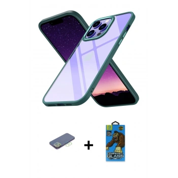 MARSİLYAN™- iPhone 13 Pro Max Kılıf Nova Işık Serisi - Siyah 18D Cam Ekran Koruyucu + Renkli Kamera Lens Koruma Cam - YL