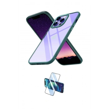 MARSİLYAN™- iPhone 13 Pro Max Kılıf Nova Işık Serisi - Siyah 3D Antistatik Cam Ekran Koruyucu