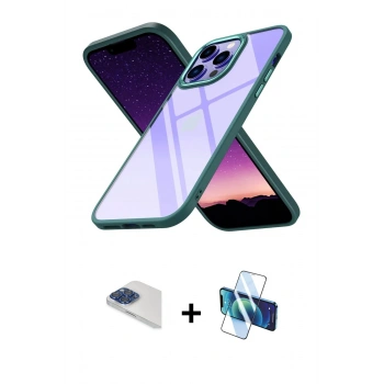 MARSİLYAN™- iPhone 13 Pro Max Kılıf Nova Işık Serisi - Siyah 3D Antistatik Cam Ekran Koruyucu + Pers Alüminyum Kamera Lens - LT