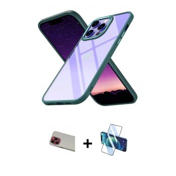 MARSİLYAN™- iPhone 13 Pro Max Kılıf Nova Işık Serisi - Siyah 3D Antistatik Cam Ekran Koruyucu + Rainbow Kamera Lens Koruma Cam - KI