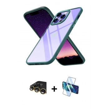 MARSİLYAN™- iPhone 13 Pro Max Kılıf Nova Işık Serisi - Siyah 3D Antistatik Cam Ekran Koruyucu + Raze Metal Kamera Lens - GD