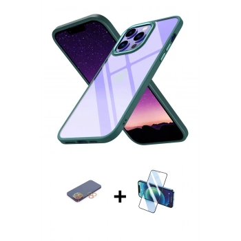 MARSİLYAN™- iPhone 13 Pro Max Kılıf Nova Işık Serisi - Siyah 3D Antistatik Cam Ekran Koruyucu + Renkli Kamera Lens Koruma Cam - TU