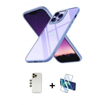 MARSİLYAN™- iPhone 13 Pro Max Kılıf Nova Işık Serisi - Siyah 3D Antistatik Cam Ekran Koruyucu + Shine Kamera Lens - GD