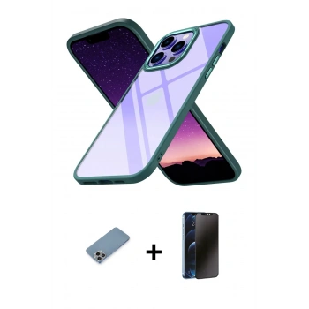 MARSİLYAN™- iPhone 13 Pro Max Kılıf Nova Işık Serisi - Siyah 3D Antistatik Hayalet Cam Ekran Koruyucu + Shine Kamera Lens Koruma Cam - GI