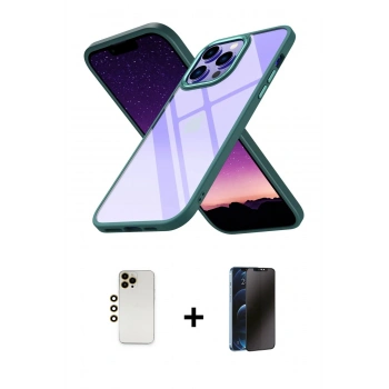 MARSİLYAN™- iPhone 13 Pro Max Kılıf Nova Işık Serisi - Siyah 3D Antistatik Hayalet Cam Ekran Koruyucu + Shine Kamera Lens - GD