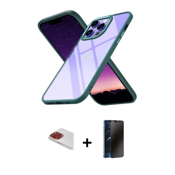 MARSİLYAN™- iPhone 13 Pro Max Kılıf Nova Işık Serisi - Siyah 3D Antistatik Hayalet Cam Ekran Koruyucu + Pers Alüminyum Kamera Lens - KI