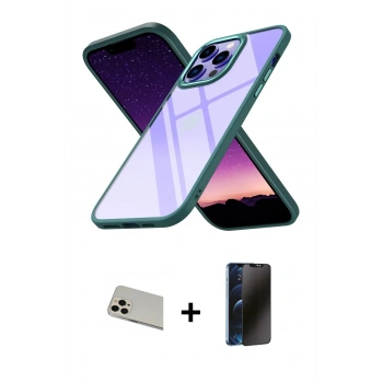 MARSİLYAN™- iPhone 13 Pro Max Kılıf Nova Işık Serisi - Siyah 3D Antistatik Hayalet Cam Ekran Koruyucu + Rainbow Kamera Lens Koruma Cam - REGD