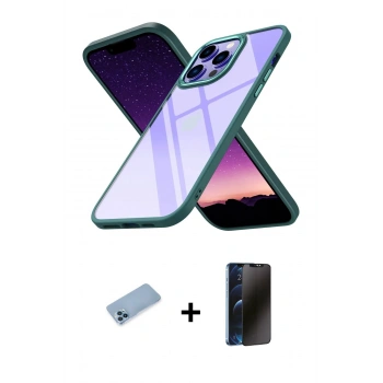 MARSİLYAN™- iPhone 13 Pro Max Kılıf Nova Işık Serisi - Siyah 3D Antistatik Hayalet Cam Ekran Koruyucu + Shine Kamera Lens Koruma Cam - MI