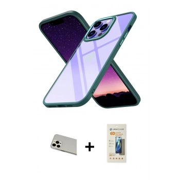 MARSİLYAN™- iPhone 13 Pro Max Kılıf Nova Işık Serisi - Siyah 6D Mat Seramik Hayalet Nano Ekran Koruyucu + Rainbow Kamera Lens Koruma Cam - BZ