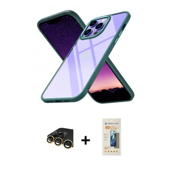 MARSİLYAN™- iPhone 13 Pro Max Kılıf Nova Işık Serisi - Siyah 6D Mat Seramik Hayalet Nano Ekran Koruyucu + Raze Metal Kamera Lens - GD
