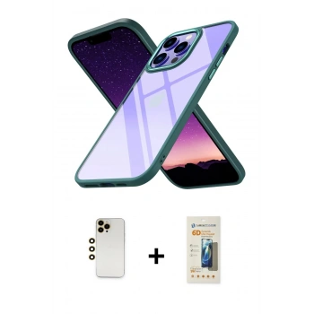 MARSİLYAN™- iPhone 13 Pro Max Kılıf Nova Işık Serisi - Siyah 6D Mat Seramik Hayalet Nano Ekran Koruyucu + Shine Kamera Lens - GD