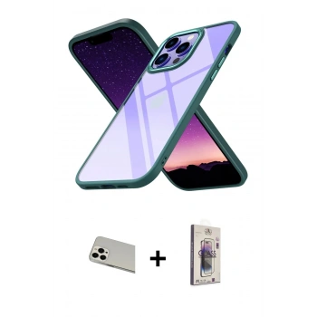 MARSİLYAN™- iPhone 13 Pro Max Kılıf Nova Işık Serisi - Siyah Bilvis 3D Cam Ekran Koruyucu + Rainbow Kamera Lens Koruma Cam - BZ