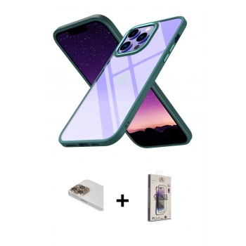 MARSİLYAN™- iPhone 13 Pro Max Kılıf Nova Işık Serisi - Siyah Bilvis 3D Cam Ekran Koruyucu + Pers Alüminyum Kamera Lens - GD