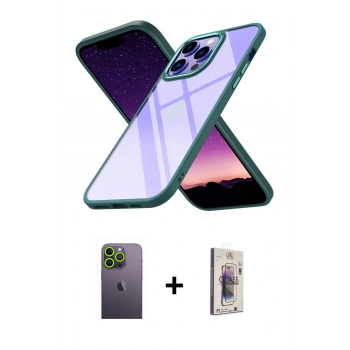 MARSİLYAN™- iPhone 13 Pro Max Kılıf Nova Işık Serisi - Siyah Bilvis 3D Cam Ekran Koruyucu + Neon Fosforlu Kamera Lens - YL