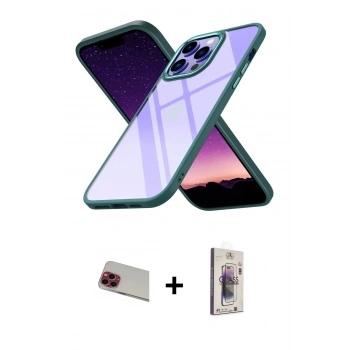 MARSİLYAN™- iPhone 13 Pro Max Kılıf Nova Işık Serisi - Siyah Bilvis 3D Cam Ekran Koruyucu + Rainbow Kamera Lens Koruma Cam - KI