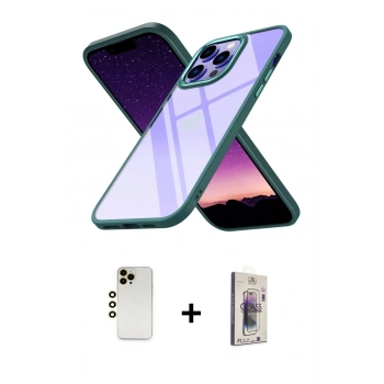 MARSİLYAN™- iPhone 13 Pro Max Kılıf Nova Işık Serisi - Siyah Bilvis 3D Cam Ekran Koruyucu + Shine Kamera Lens - GD