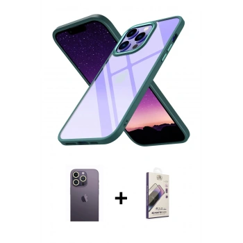 MARSİLYAN™- iPhone 13 Pro Max Kılıf Nova Işık Serisi - Siyah Bilvis 3D Mat Cam Ekran Koruyucu + Neon Fosforlu Kamera Lens - BZ