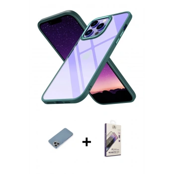 MARSİLYAN™- iPhone 13 Pro Max Kılıf Nova Işık Serisi - Siyah Bilvis 3D Mat Cam Ekran Koruyucu + Shine Kamera Lens Koruma Cam - GI