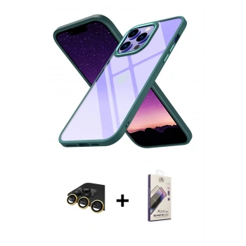 MARSİLYAN™- iPhone 13 Pro Max Kılıf Nova Işık Serisi - Siyah Bilvis 3D Mat Cam Ekran Koruyucu + Raze Metal Kamera Lens - GD