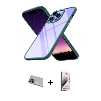 MARSİLYAN™- iPhone 13 Pro Max Kılıf Nova Işık Serisi - Siyah Bilvis 3D Mat Cam Ekran Koruyucu + Rainbow Kamera Lens Koruma Cam - MI