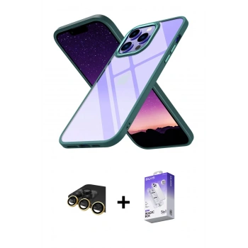 MARSİLYAN™- iPhone 13 Pro Max Kılıf Nova Işık Serisi - Siyah Bilvis 5in1 3D Magic Cam Ekran Koruyucu + Raze Metal Kamera Lens - GD